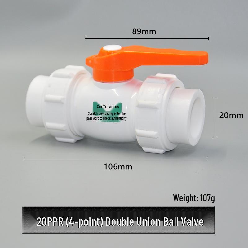 PPR Double Union Steel Core Ball Shut-Off Valve, 20 1/2" - 25 3/4" Water Pipe Fittings & Connectors