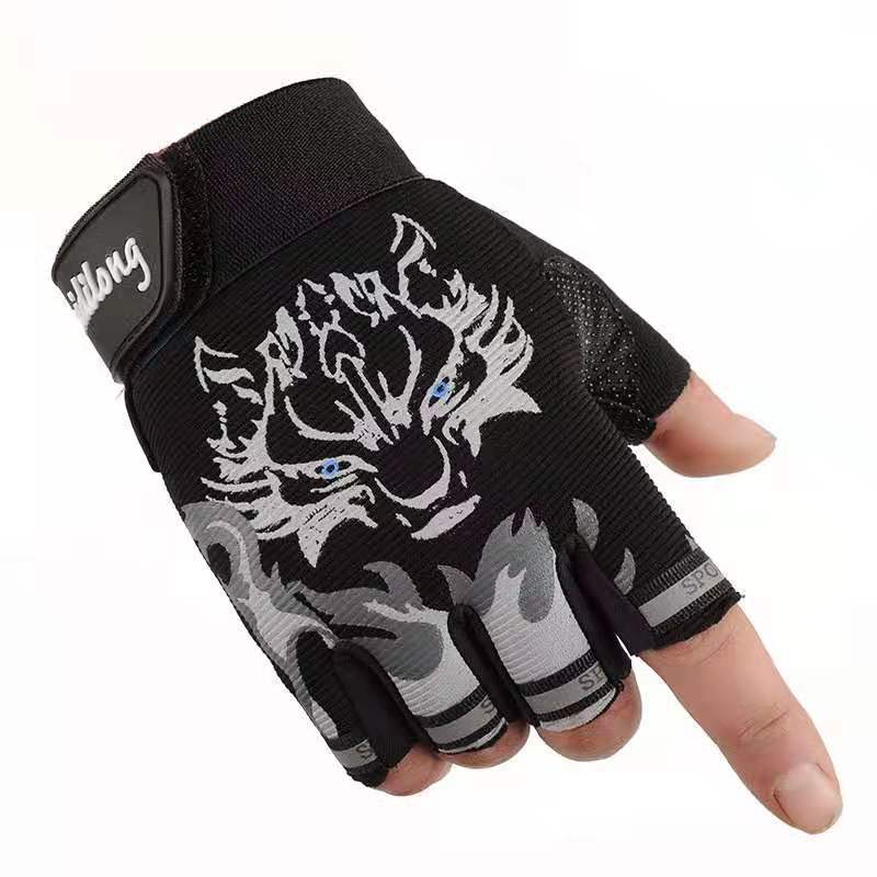Yiran Toy 1 Men's Red/Blue/Black Cycling Half Finger Gloves New And Wo's Wolf Head Fitness Gloves Outdoor Breathable Thin Tactical Children's Gloves