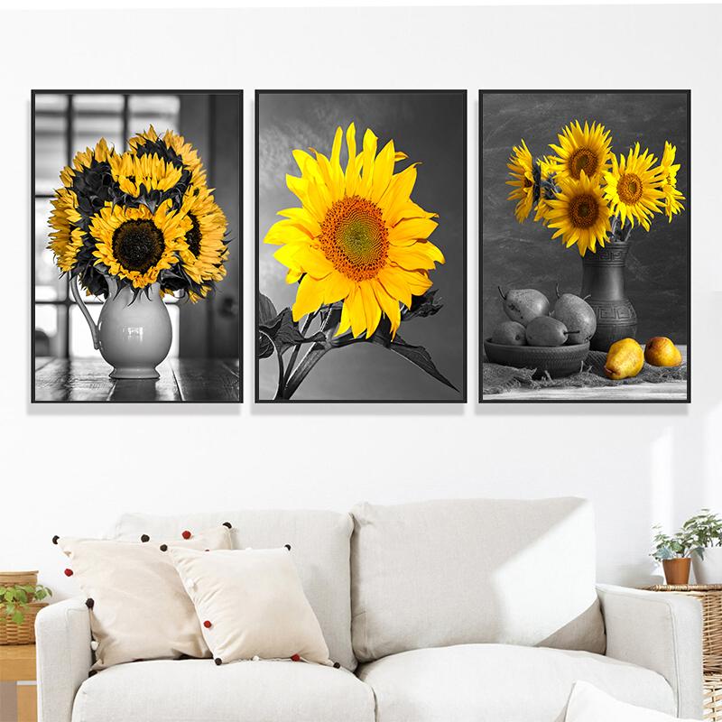 Graue Serie von Pflanzenblumen, dekoratives Gemälde, Sonnenblumen-Ölgemälde, Poster, Sofa, Wandhintergrund, Kunst, Leinwand, hängendes Gemälde