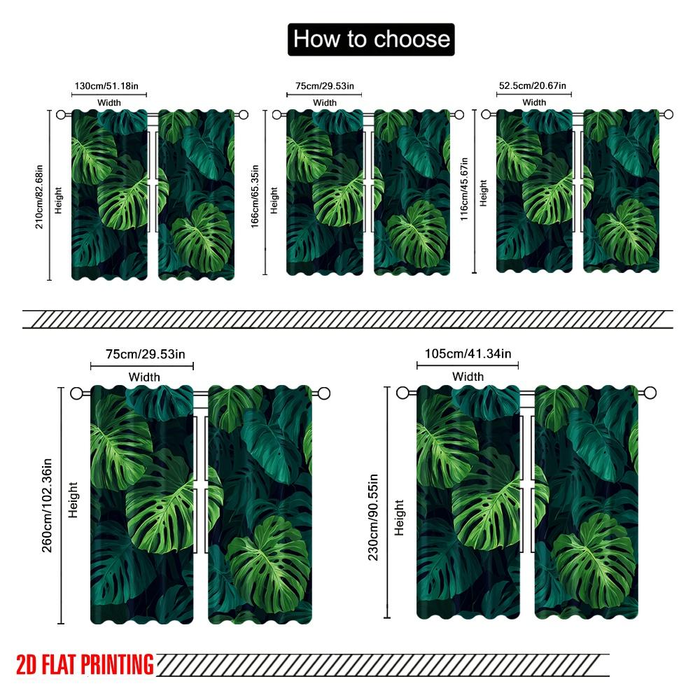 2pcs  2D plane printing Contemporary Curtains Jungle Canopy Versatile Polyester Fabric (without rod) Room Decor Ldeal for Bedroom