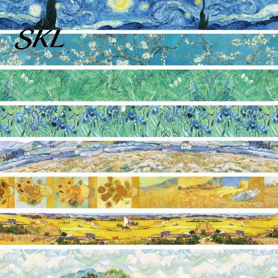 Night Sky Washi Tape Tape, Oil Painting Decorative Masking Artist Patterns Adhesive Artistic for DIY Crafts, Junk Journal, Gift Wrapping, Scrapbooking