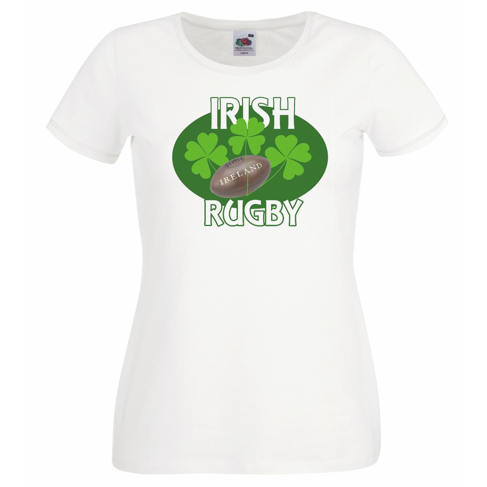Unisexs Irish Rugby Nations Clover Shamrock Ireland Sport Lady Fit White TShirt 2XL
