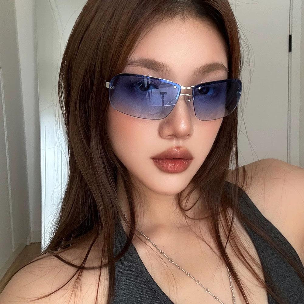 Vintage Rimless Sunglasses Women For Men Luxury Brand Designer Sun Glasses Punk Popular Sexy Ladies Metal Pink Eyeglasses