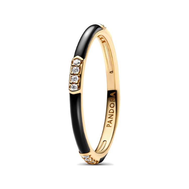 Pandora Ring With Circular Inlay Design Women rings Black 163686C01 Box,54