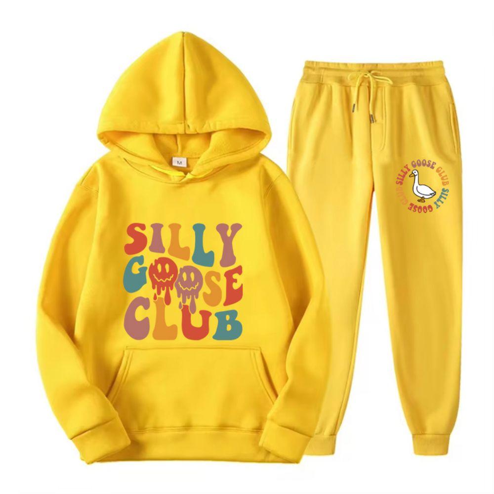 Two Piece Set Street Womens Hoodie Pants Loose Warm Soft Pullover Silly Goose Club Letter Printing Streetwear Clothing