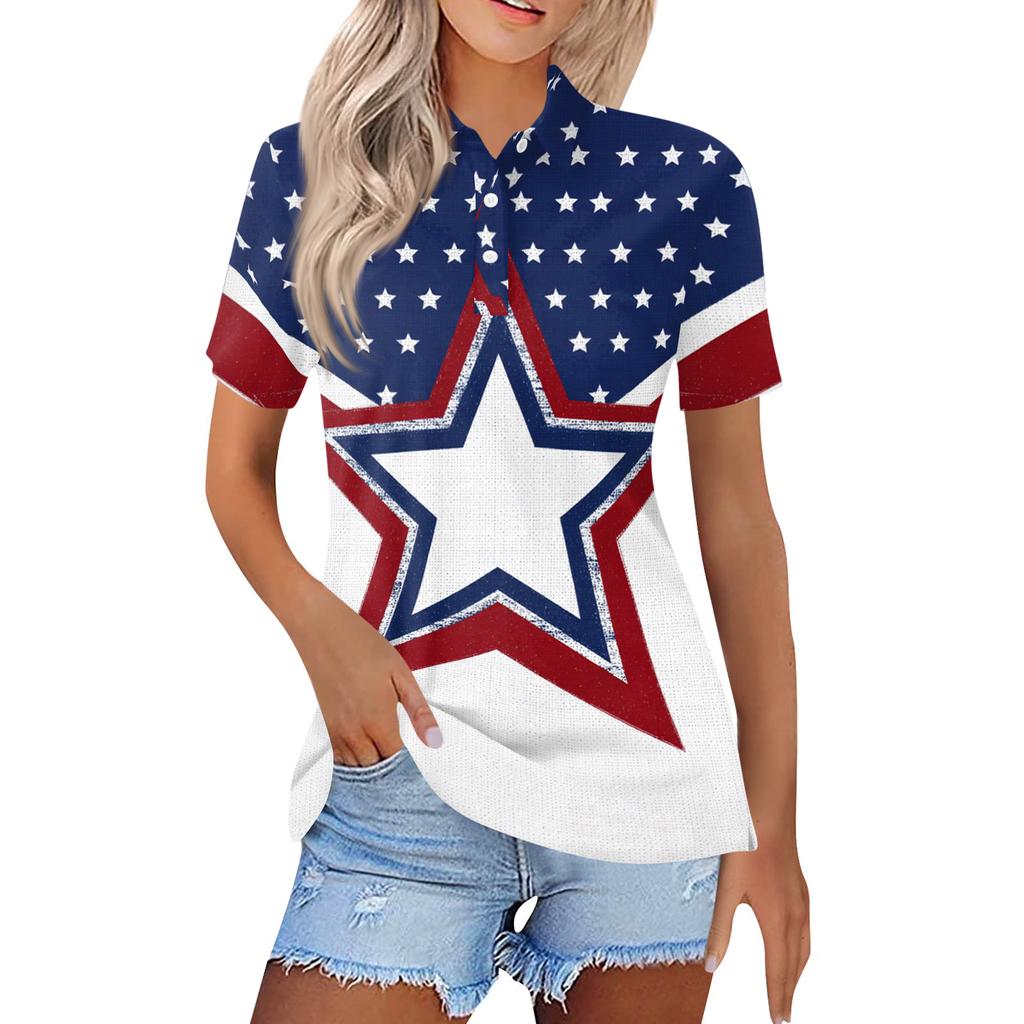 Women's Fashion Casual Lapel Short Sleeve Printed Shirt Women's Button Up Tops
