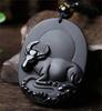 Naturalny Czarny Obsydian Rzeźbiony Chiński Starożytny Dwanaście Zwierząt Zodiaku Szczęśliwy Amulet Wisiorek Koraliki Naszyjnik Modny Prezent Biżuteria