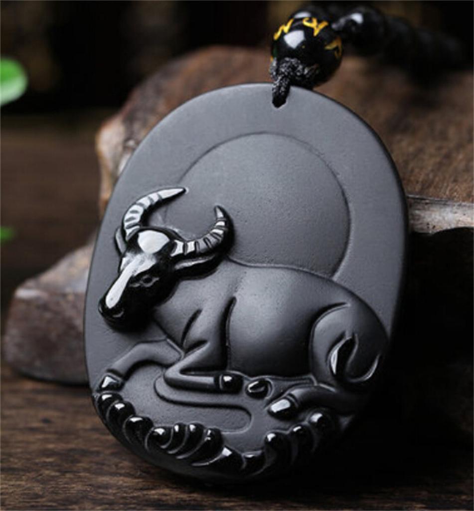 Naturalny Czarny Obsydian Rzeźbiony Chiński Starożytny Dwanaście Zwierząt Zodiaku Szczęśliwy Amulet Wisiorek Koraliki Naszyjnik Modny Prezent Biżuteria