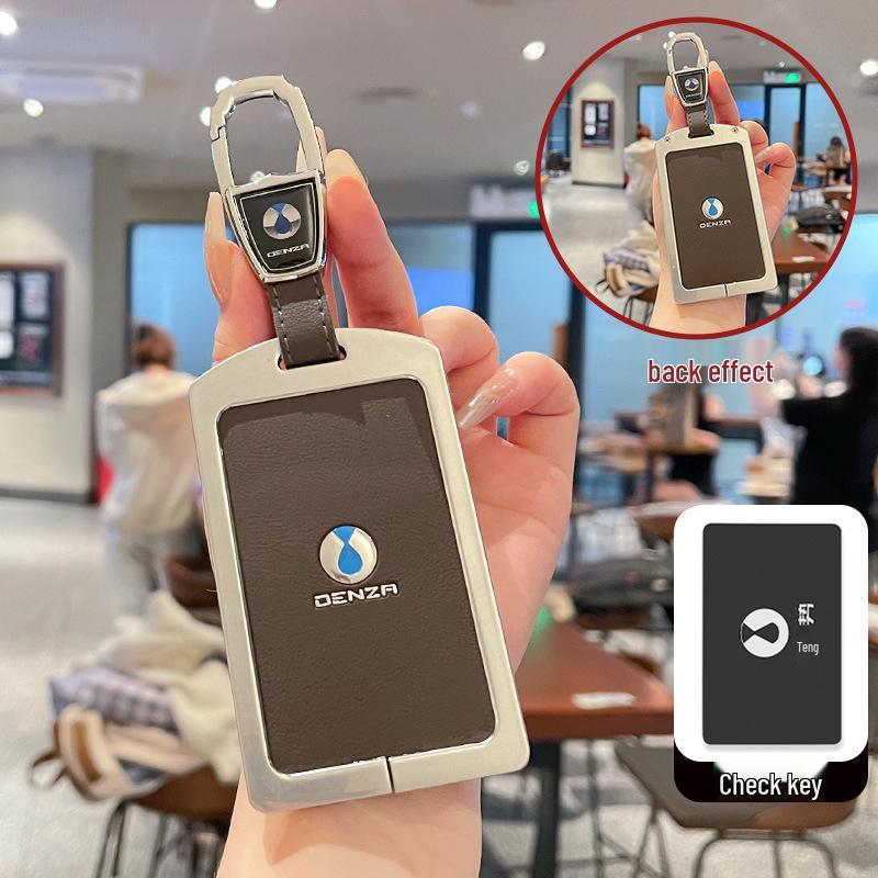 Denza D9 Key Fob Holder: NFC-Enabled Metal & Leather Card Holder for EV, Unisex with Buckle