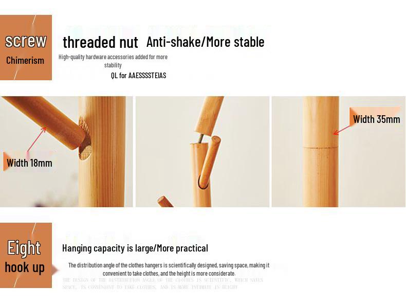 Samostatný dřevěný stojan na kabáty - Minimalistické úložné řešení do ložnice pro oblečení a tašky