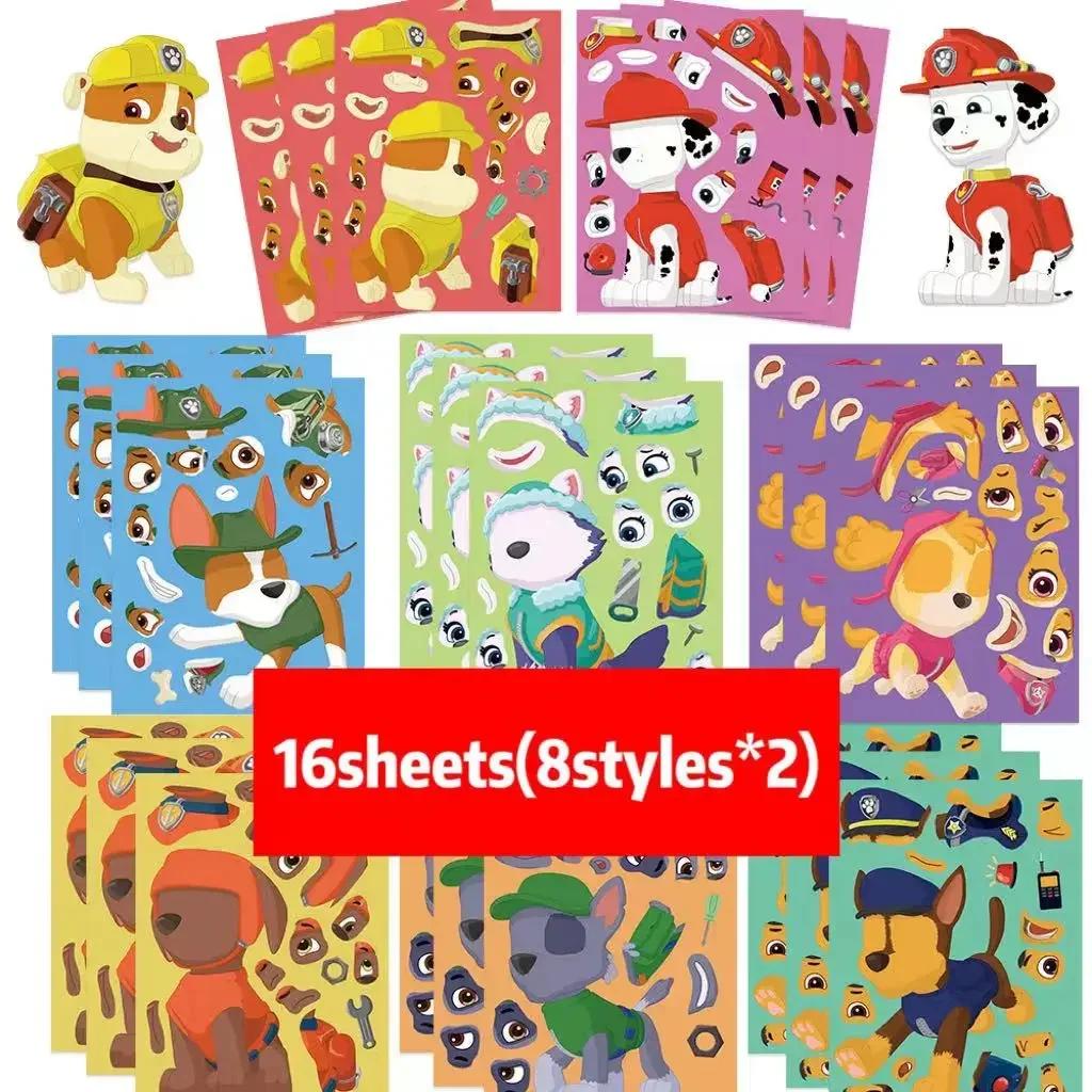 8/16/48Sheets Cartoon Dogs Chase Skye Puzzle Stickers Funny Make-a-Face Decals Assemble Jigsaw Children Christmas Gift Toy
