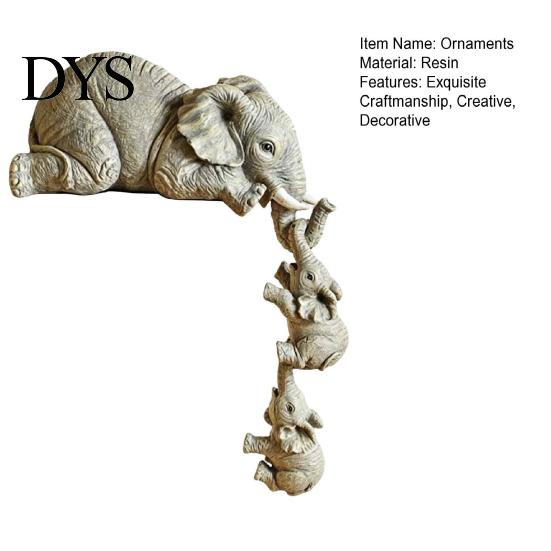 Handcrafted Elephant Sculptures for Living Room Shelf Sitter, Mother Hanging 2 Baby Elephants on The Resin Animal Statues Shelves Edge, Hand-Painted