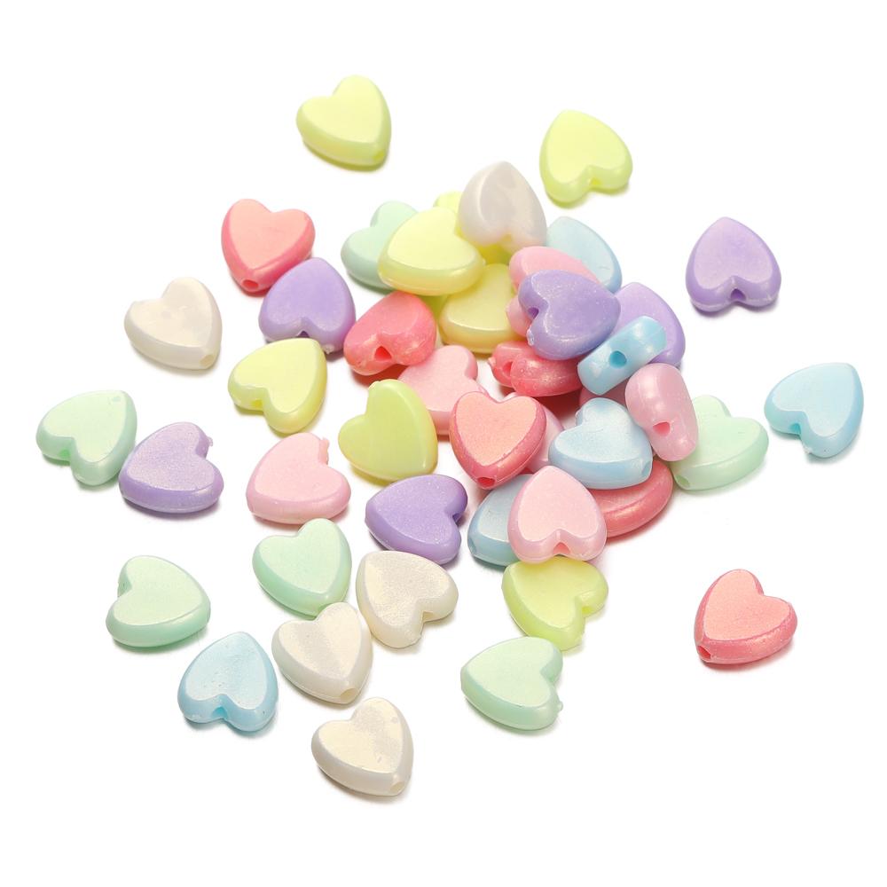 50/100Pcs/lot 8.5*9mm Multicolor Plastic Love Heart Spacer Beads for Diy Handmade Necklace Earring Jewelry Making Accessories