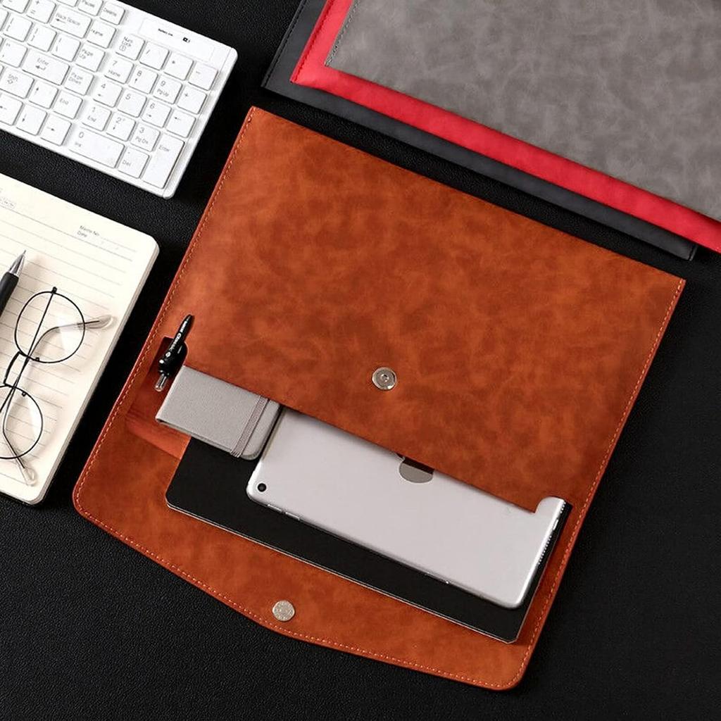VANRA File Folder Organizer PU Leather File Jackets Document Holder Project Pockets with Magnetic Closure Button and Inner Bag for A4 Letter Size
