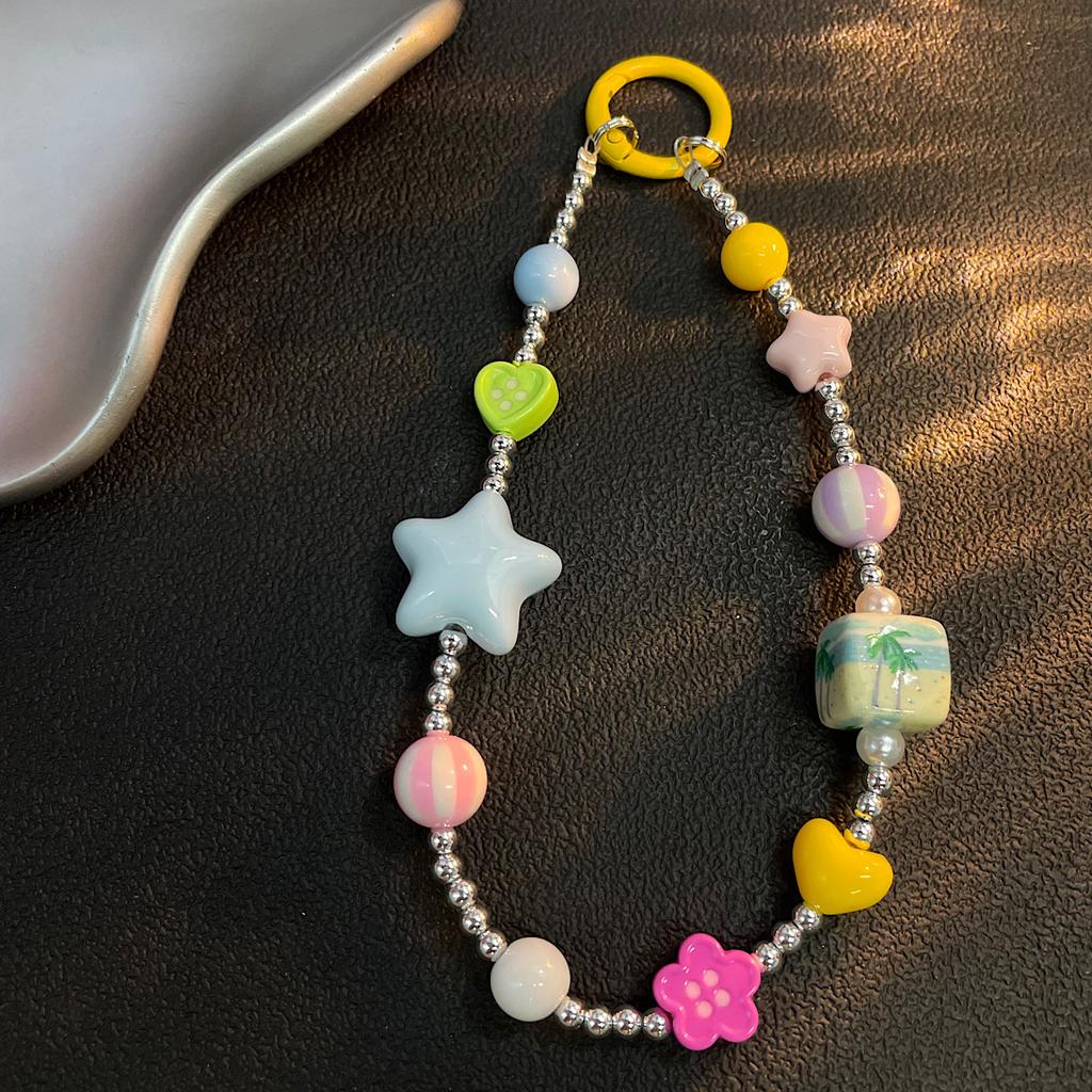 Colorful Dopamine Beaded Phone Chain Summer Wrist Strap Korean Ins Style Cute Accessory