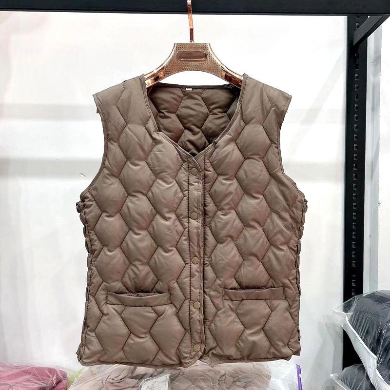 Women's 2025 Collarless Cotton Vest - Autumn/Winter Large Size Round Neck Waistcoat