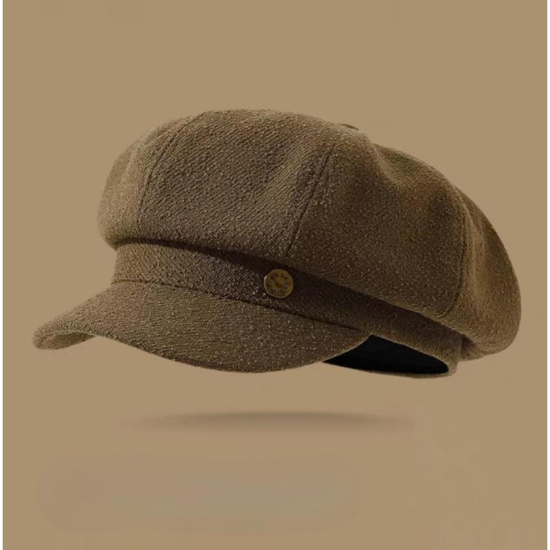 

Корейская версия новой милой шапки для женщин на осень и зиму, высококлассная металлическая восьмиугольная шляпа, черная ретро-беретка с козырьком, трендовая One Size