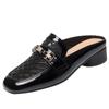 Fashion Lady Elegant Black Pu Soft Leather Spring Slip On Square Heel Shoes For Spring Summer Luxury Brand Hollow Breath Solid Shoes
