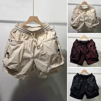 Summer Men Shorts Elastic Waist Adjustable Drawstring Cargo Shorts Thin Wide Leg High Street Hip Hop Style
