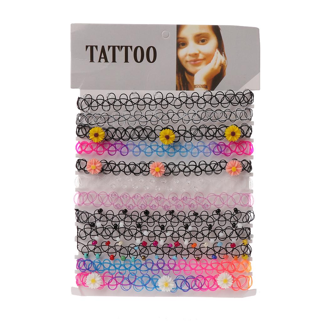 Collana Elastica Di 24 Pezzi, Stretch Tattoo Choker Chain Rainbow Bracelet Vintage Rubber Tattoo Necklace Henna Choker
