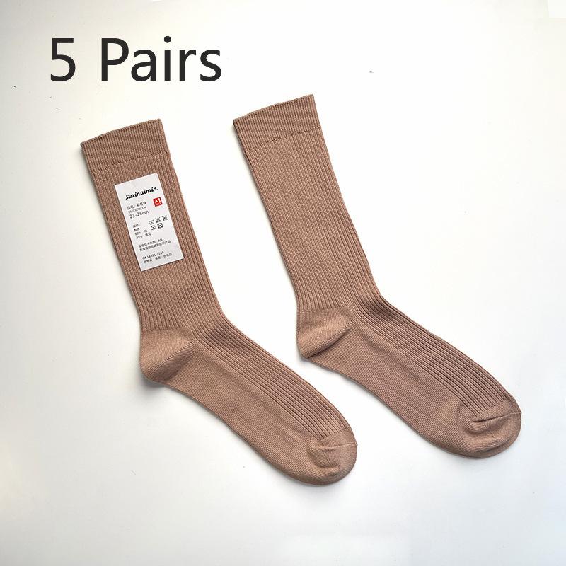 

5 пар мужских ретро-носков впитывающих пот в вертикальную полоску из хлопка однотонного цвета до середины голени 5 Pairs красный/хаки