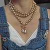 Plain Foam Medium and Ancient Glazed Pearl Color Long Necklace, Classic Small Fragrance Sweater Chain a Variety of Ways To Wear