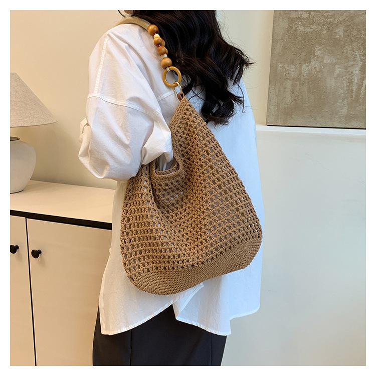 Summer Seaside Beach Bag Women'S Large-Capacity Hollow Woven Shoulder Bag Portable Straw Woven Tote Bag
