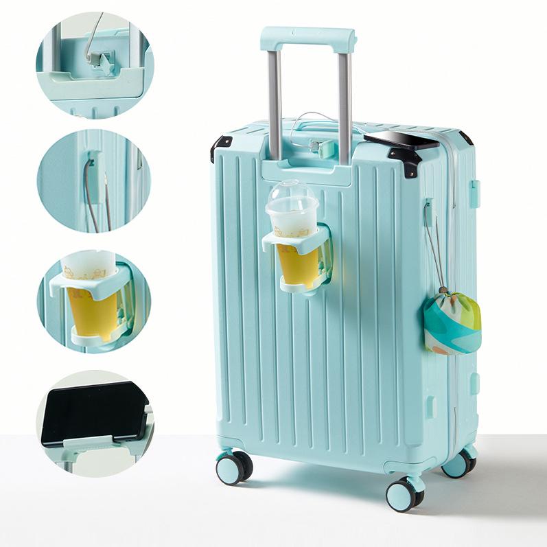 Durable Multifunctional Luggage with Cup Holder, Combination Lock, Rechargeable Features, and Large Capacity for Men and Women