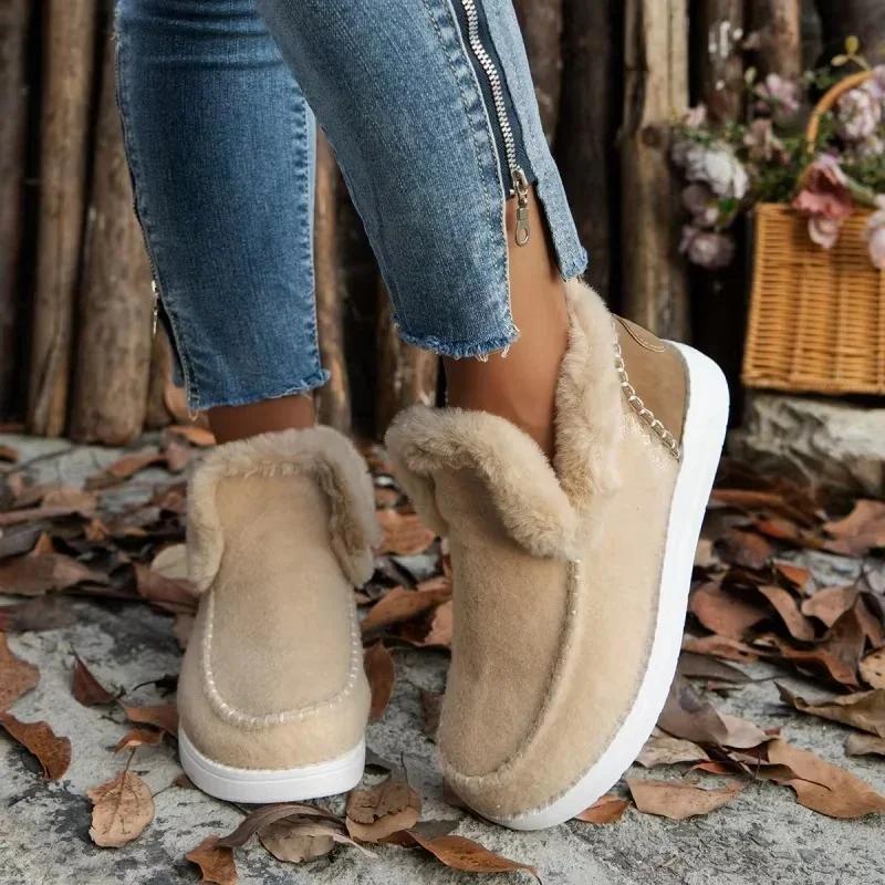 Autumn/Winter Fashion Show Comfortable Velvet Round Toe Flat Short Boots Home Casual Warm Snow Boots Chaussure Femme Botas