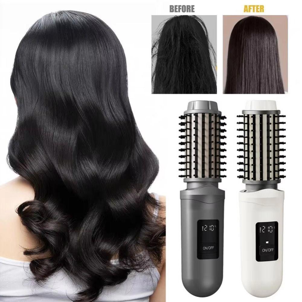 3 Temperature Negative Ion Straighten Brush Cordless Hair Flat Iron Hair Styling Comb Home Use