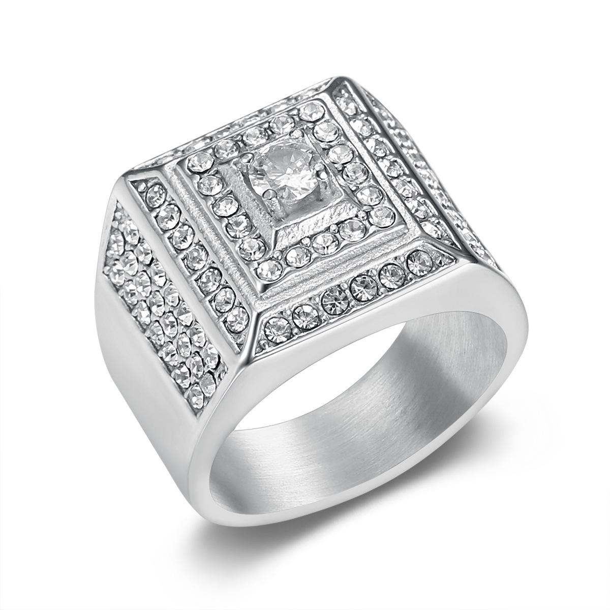 Роскошное хип-хоп кольцо с ледяной инкрустацией для мужчин, позолоченная титановая сталь, AAA CZ, блестящие украшения No. 7