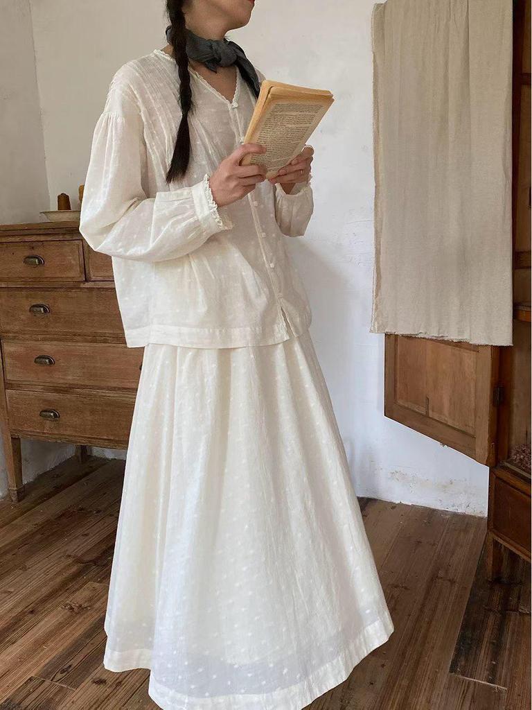 Women's 2026 Spring New Arrival: Simple White Long Loose-Fit Skirt with Wide Hem