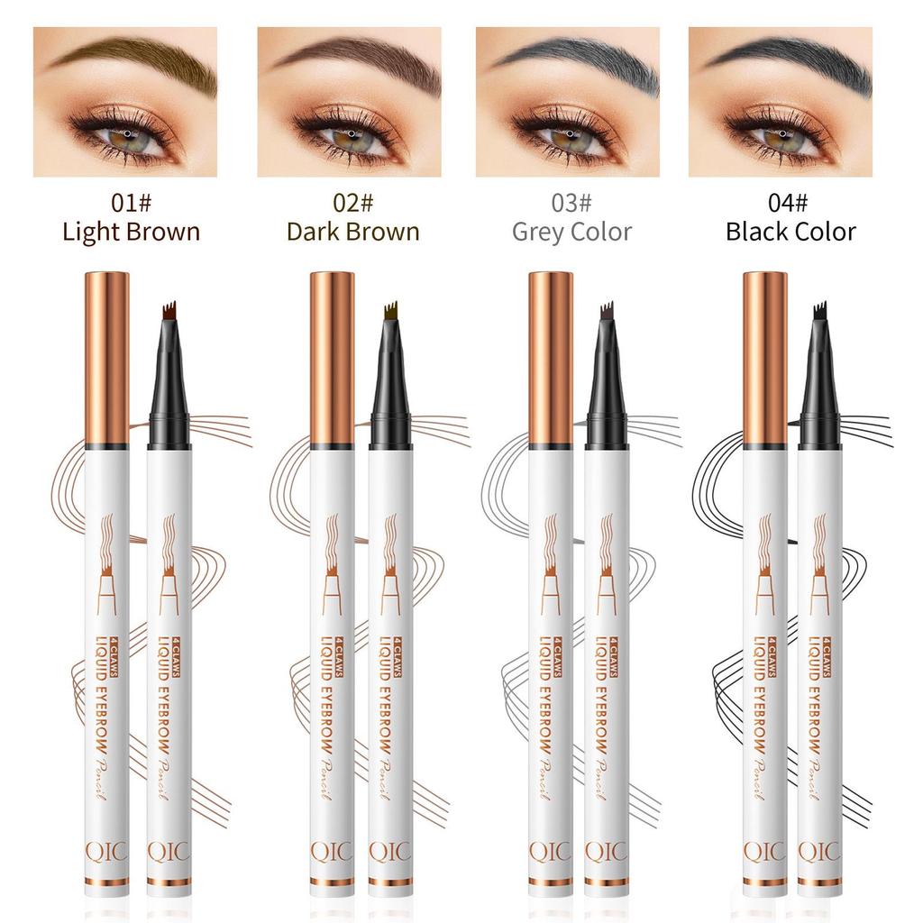 QIC 5D White Tube Four-Prong Waterproof Smudge-Proof Micro-Sculpting Liquid Eyebrow Pencil.