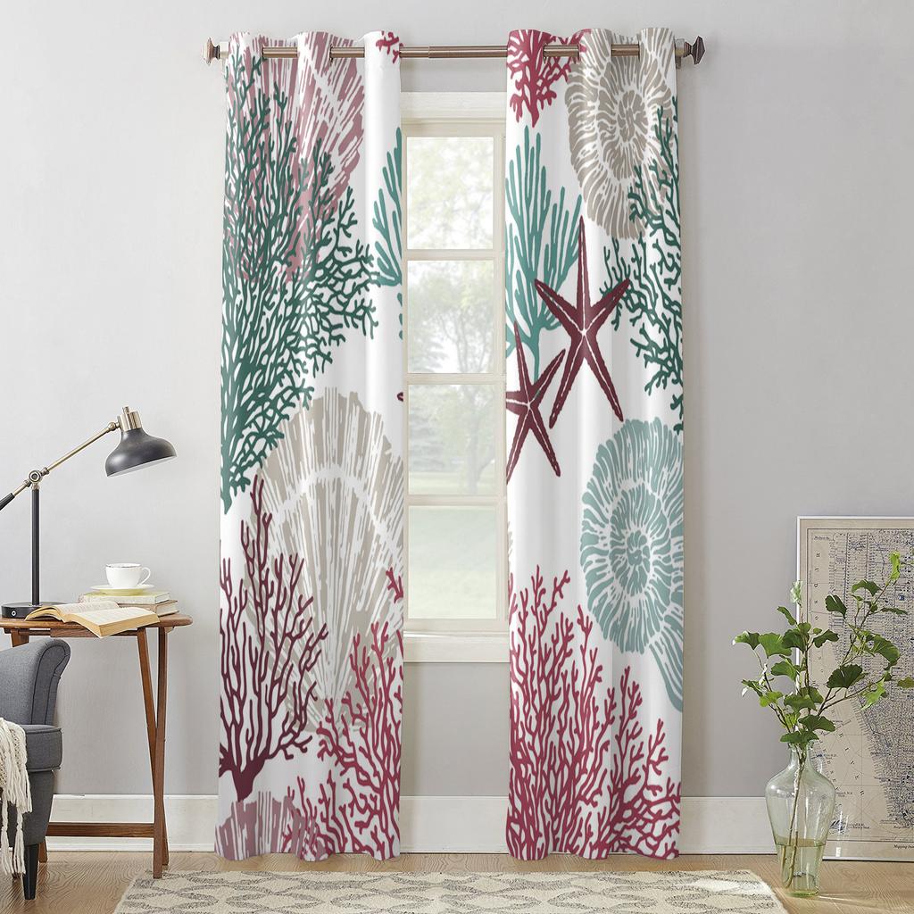Ocean Coral Shell Starfish Window Curtains for Living Room Bedroom Curtain Modern Kitchen Blinds Drapes Curtains