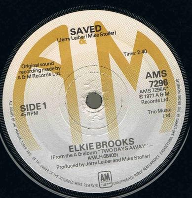 7-Zoll Schallplatte ELKIE BROOKS - Saved AMS7296 A&M Records 1977 UK Rock Gebraucht