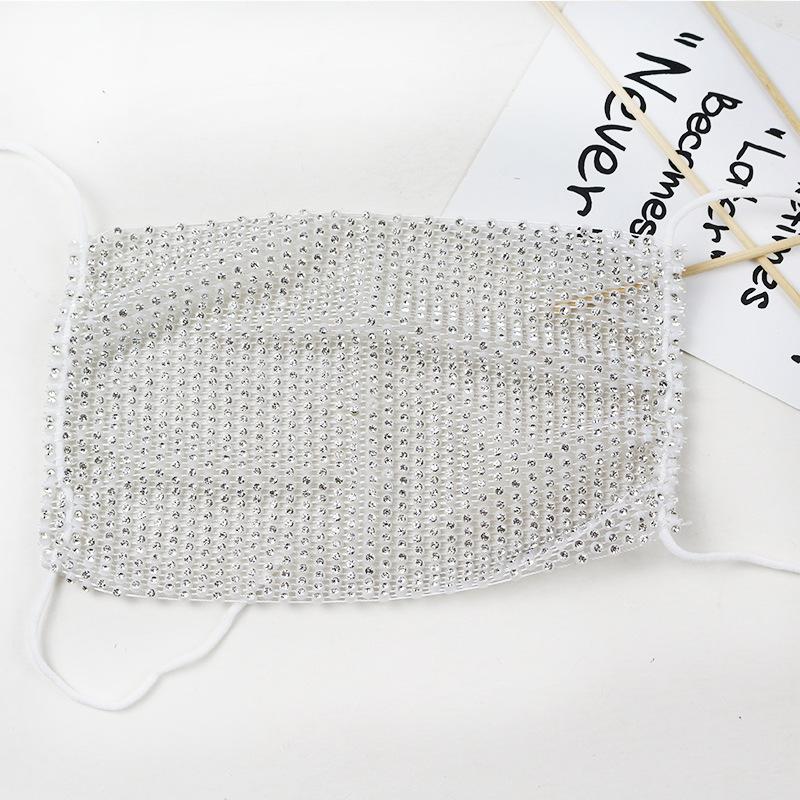 Women's Mesh Face Mask Flash Diamond Rhinestone Star Washable Personality Nightclub Party Mask