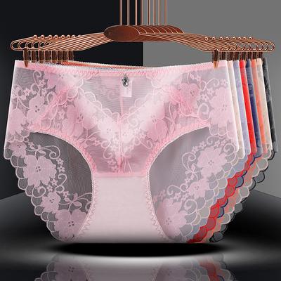 Sexy Spitzenunterwäsche Damen mittlere Taille Dessous Antibakterielle Baumwolle Schritt Dreieck Höschen