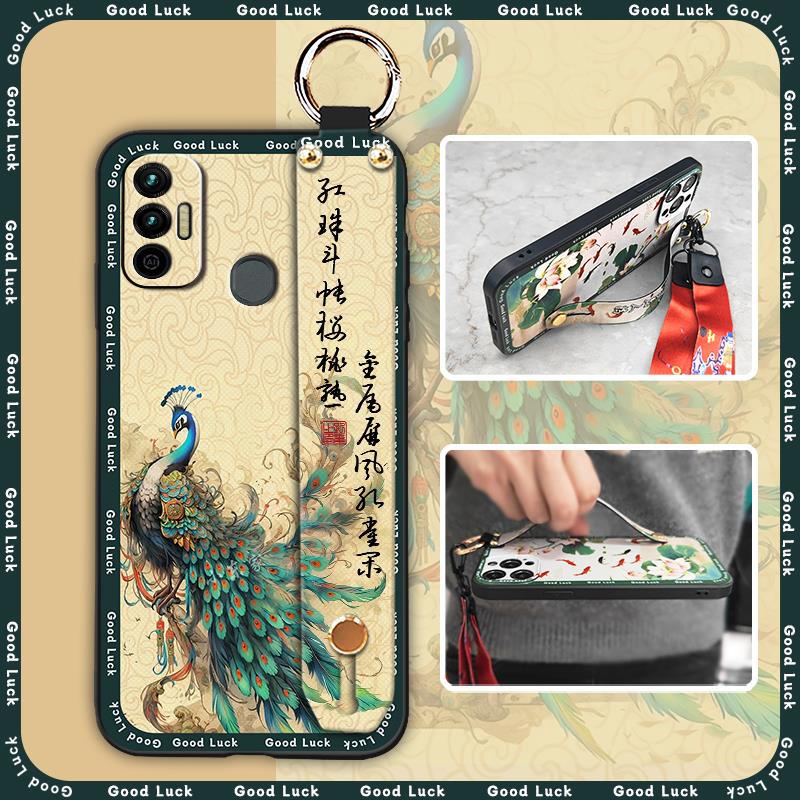 Anti-dust Soft Case Phone Case For Tecno Spark 7/Spark7T Protective Wrist Strap Fashion Wristband Ring Dirt-resistant