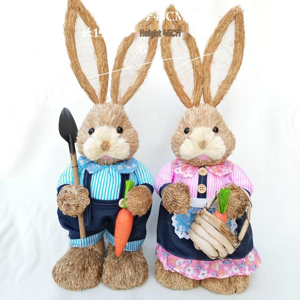 45CM Medium Woven Reed Rabbit Handmade Forest Style Folk Home Decoration Souvenir