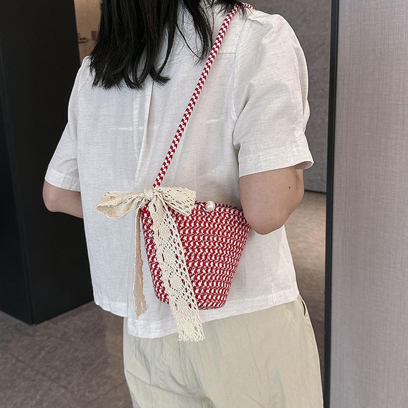 Popular Fashion Woven Bag Women's 2025 New Fashion Bucket Bag Portable Small Square Bag Color Foreign Style Messenger Bag