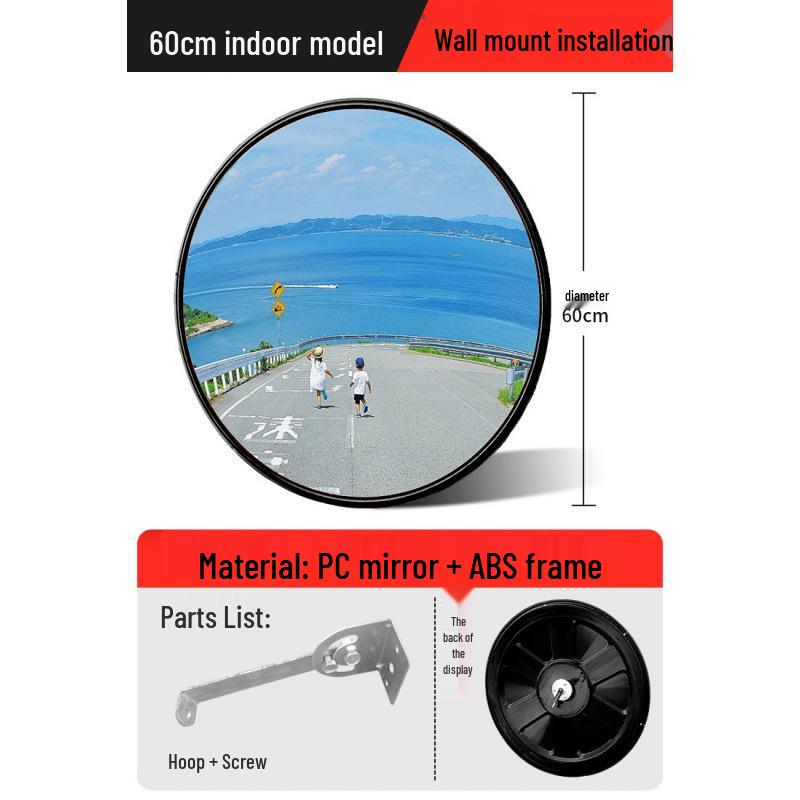 Outdoor Traffic Convex Mirror: Anti-theft Round Wide-Angle Reflective Mirror with Red Black Back