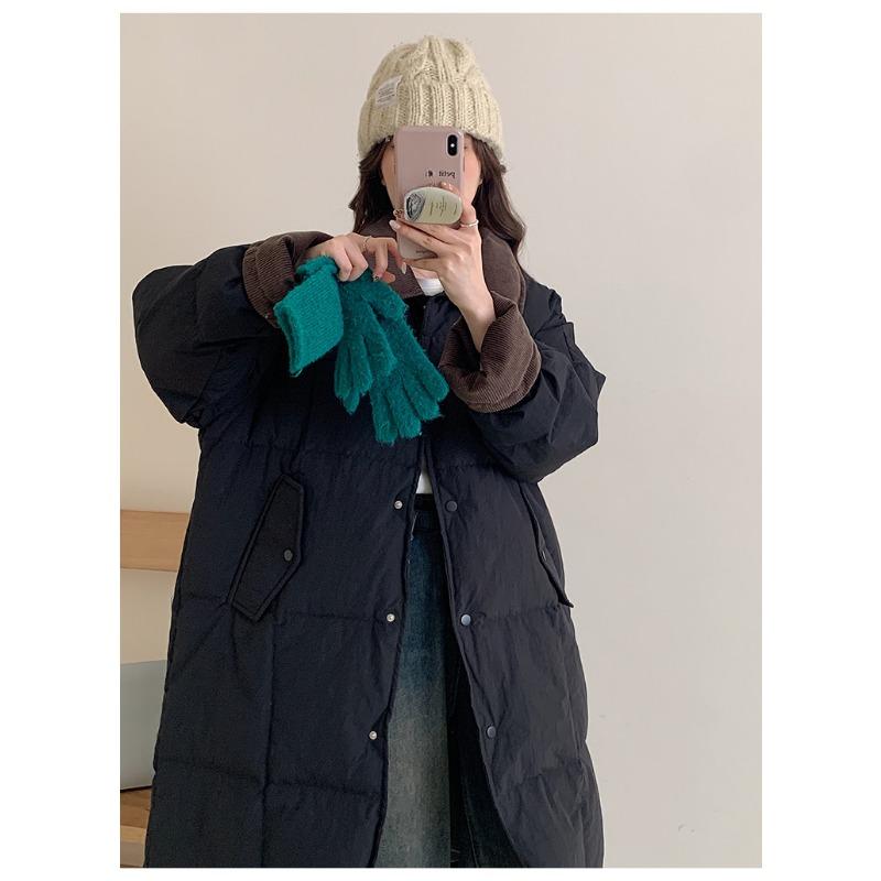 Winter Women's Down Puffer Jackets Baggy Thickening Warm Corduroy Collar Clothing Boutique Clothes Cotton Medium and Long Coats