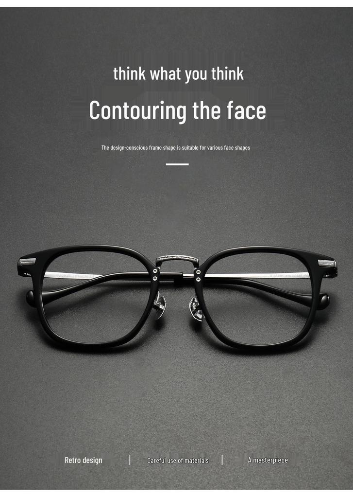 Ultra-Light Retro Black Myopia Glasses with Large Square Wood-Based Frame