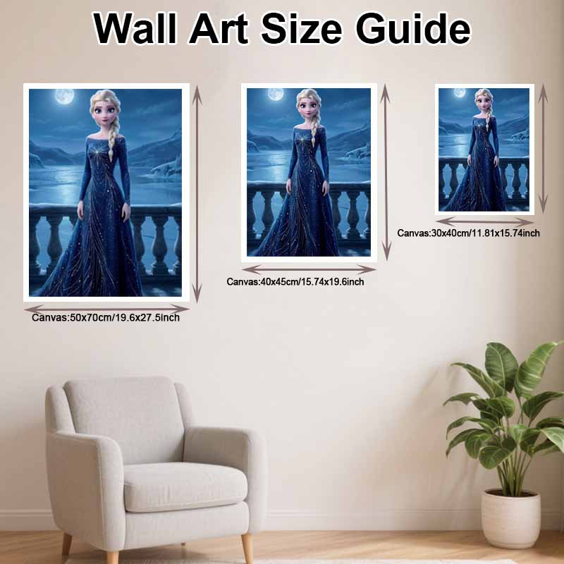 Disney Diamond Art Painting Kit – Elsa Blue Gown Sparkling Craft, Home Wall Decor, Handmade Gift