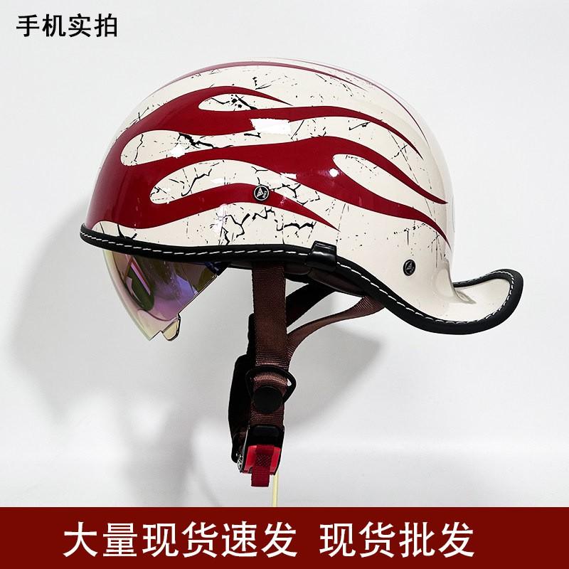 Vintage Style Open Face Motorcycle Helmet Men Retro American Cruiser Half With Chin Strap