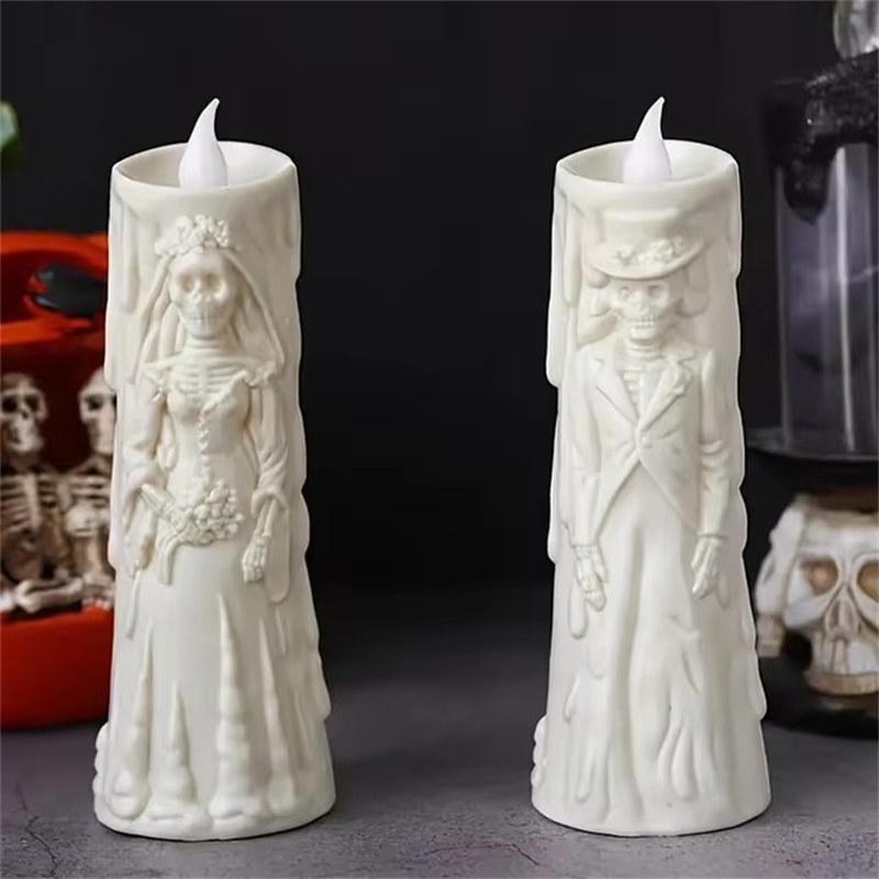Halloween Skeleton Lamp LED Luminous Candle Horror Decoration Prop Ghost Groom Bride Couple Lamp Ornament Halloween Decor