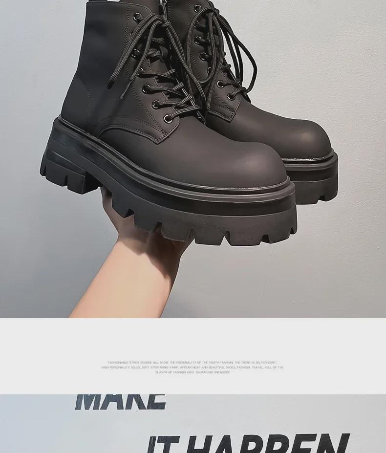 Men’s Stylish Dark Martin Boots – Height-Enhancing, Youthful, Trendy Workwear for Spring & Autumn 2024.