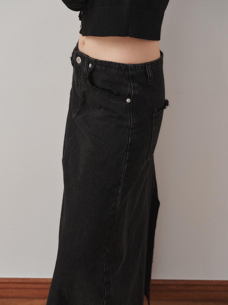 Peullijeupeulojegteu Maxi Denim Skirt, Black