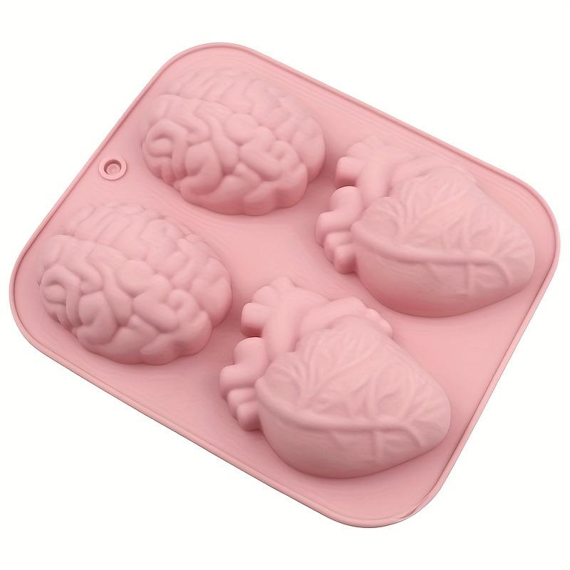 4-Cavity Heart and Brain Silicone Mold, Reusable Baking Mold for Cake, Jelly, Ice, and DIY Crafts