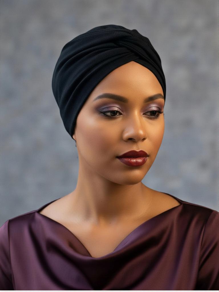 Black Women' Turban Ula 05 Cap with Bamboo Lining Even After Chemotherapy